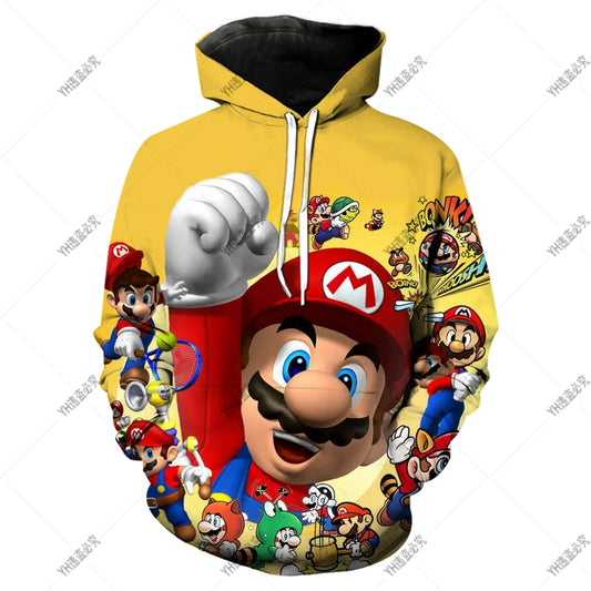 Sudadera con capucha de dibujos animados para niños Mario Brothers Cosplay Sudadera de manga larga Super Mario para niños y niñas Top 4T-14T Top